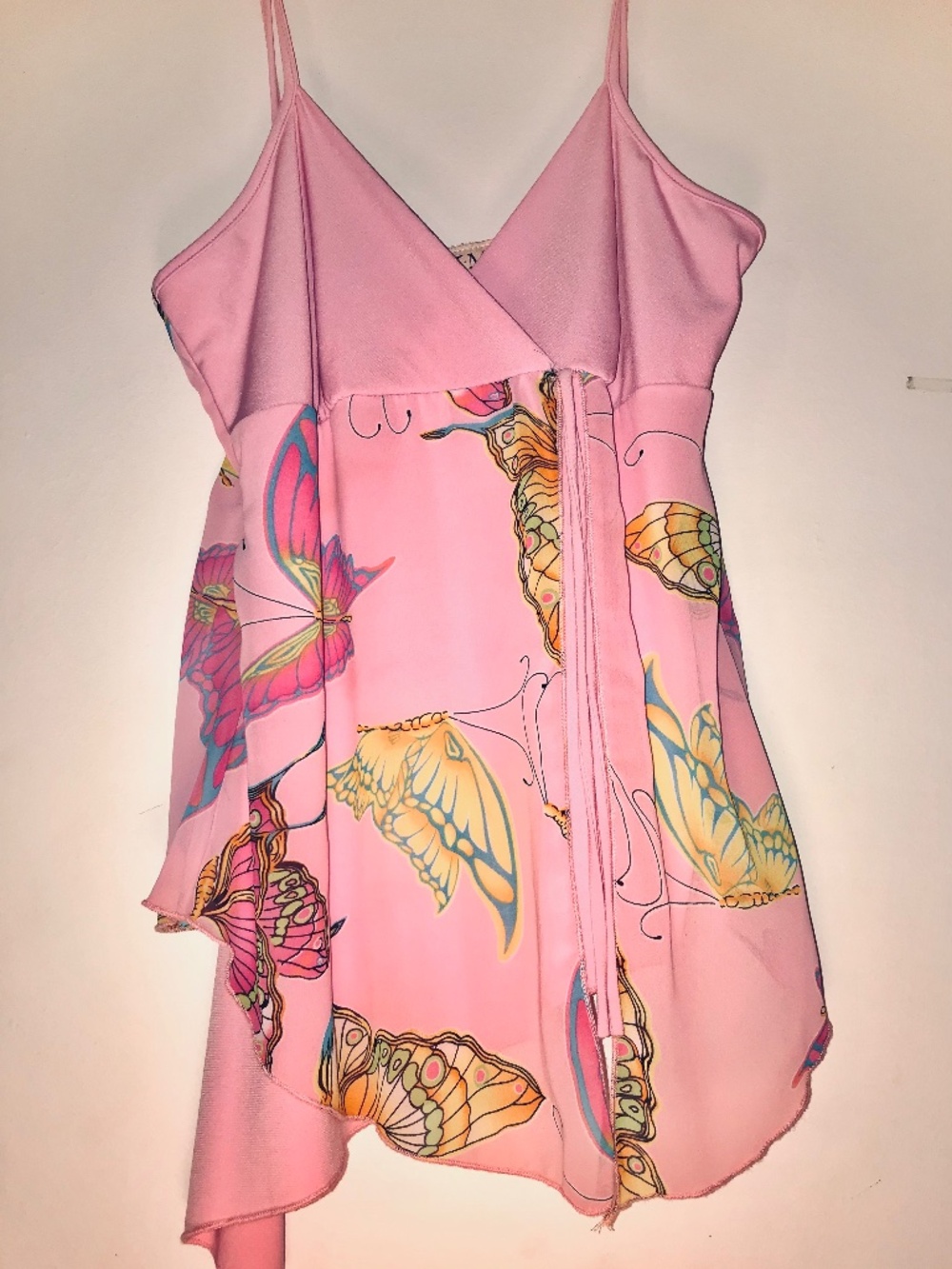 NWT MKM DESIGNS Pink Butterfly V-Neck Spaghetti Strap Tank Top 90s Large Y2K